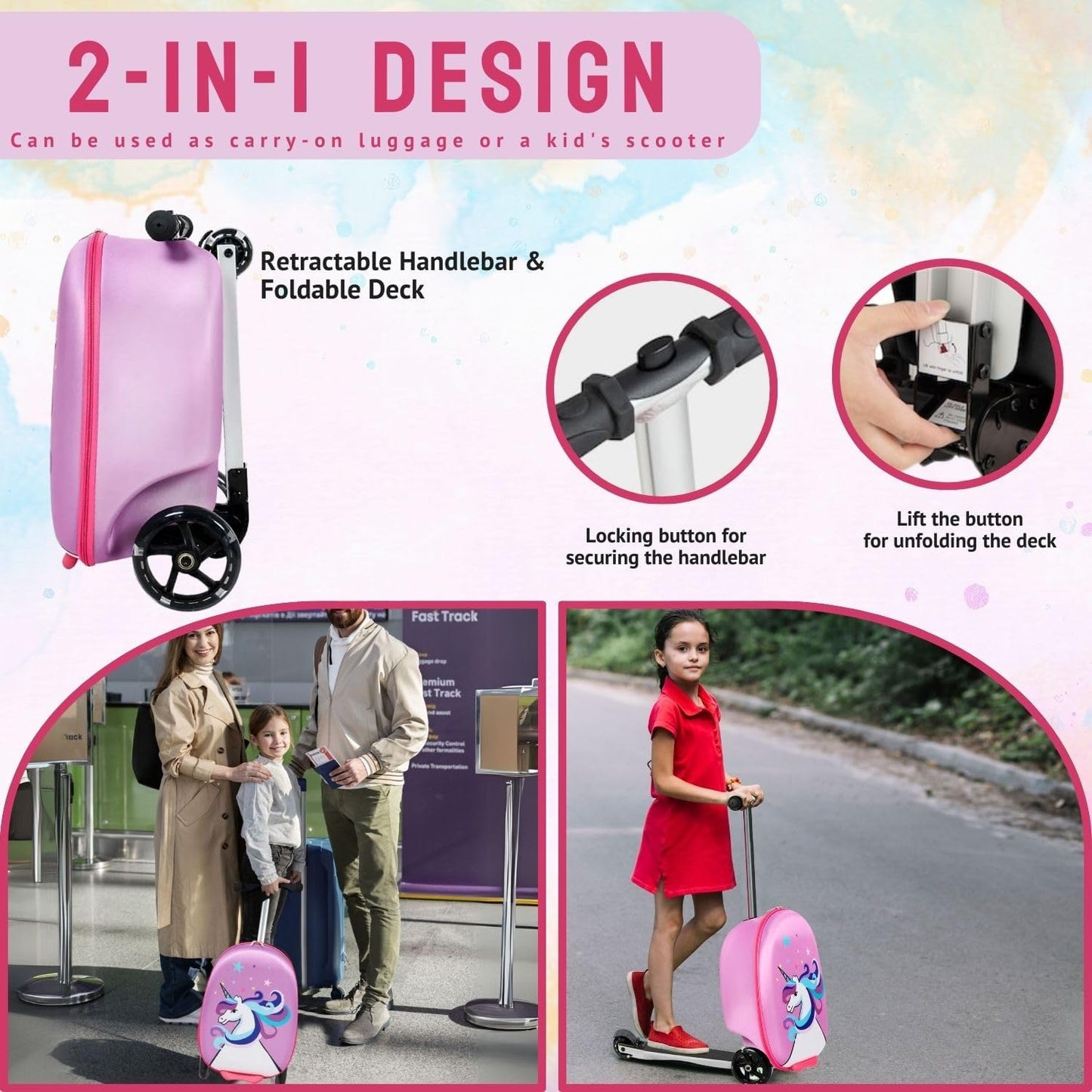 Kids Scooter Suitcase – 2-in-1 Ride-On Carry-On Luggage Airline Approved